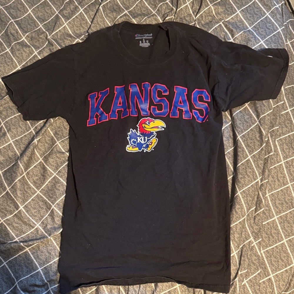 Champion Kansas Black Tee with Red and Blue Accents